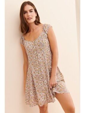 Free People Rolla's Erin Mini Dress Pink Floral Scoop Neck Cap Sleeve
